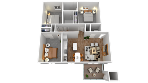Floor plan for 3 beds, 2 baths, 1140 sqft